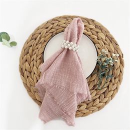 Table Napkin 42x42cm 10pcs Gauze Cotton Napkins Reusable Pink CTrim Tea Towel RustiRc Retro Burrs Napkins for Wedding Party Table Decoration 231013