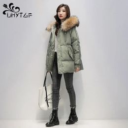 Womens Down Parkas UHYTGF Jacket Hooded Coat Big Fur Collar Winter Clothes Women Coats Fashion Warm Cotton Jackets S3XL 8 231018