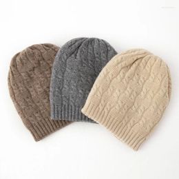 Berets 2023 Knitted Cashmere Hat Autumn Winter Warm Outdoor Leisure Bean Twisted Flower Texture Design Solid Colour Soft