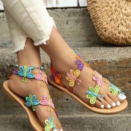Sandals Summer Flat Colorful Butterfly Decorated Beach Outdoor Women's Shoes Breathable Fashionable For Women