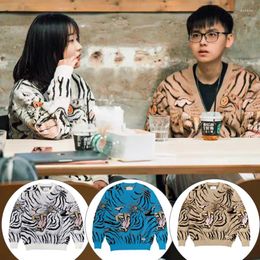 Men's Sweaters Cardigan WACKO MARIA V-Neck Button Sweater Men Women 1:1 Quality Oversize Tiger Jacquard Blue White Khaki Coat