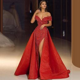 Casual Dresses Sexy Off Shoulder Sleeveless Backless Long Maxi Dress Prom Wedding Evening Party Women Elegant High Slit Red Mermai254o