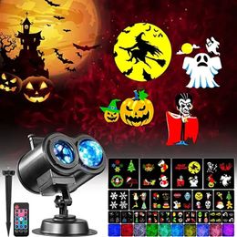 Other Event Party Supplies Halloween Projector Lights Outdoor Waterproof Double Tube 16 Pattern 3D Ocean Wave Lawn Lamp for Christmas Halloween Decorations 231017