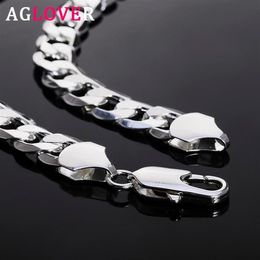 AGLOVER 925 Sterling Silver Cuban Chain 12MM 18 20 22 24 26 28 30 Inch Side Chain Necklace For Woman Man Fashion Jewelry Gift276I