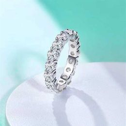 Cluster Rings Trendy 4mm D Color VVS1 Round Moissanite Eternity Band White Gold Plated 925 Sterling Silver Wedding Ring Anniversar212Q