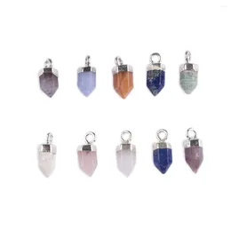 Pendant Necklaces 3pcs/lot Charms Natural Agates Hexagonal Mix Colour Stone For DIY Jewellery Necklace Accessory 6x14mm