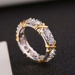 Band Rings Yunjin New Luxury Shiny Zircon Cross Ring Women's Fashion Simple Ring Handwear Ring