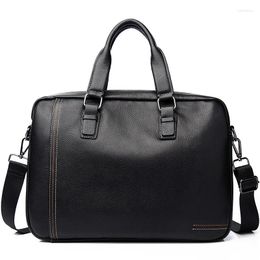 Briefcases 2024 Cow Genuine Leather Business Men's Briefcase Male Shoulder Bag Men Messenger Striped Tote Computer