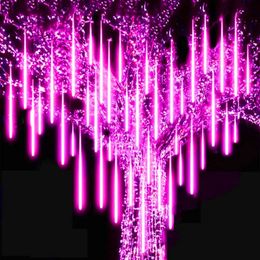 Other Event Party Supplies 30/50cm 8 Tubes Meteor Shower Led String Fairy Lights Garlands Christmas Tree Lights Outdoor Wedding Garden Street Curtain Light 231017