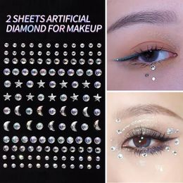 5PC Temporary Tattoos 2 Sheets Artificial Diamond Glitter Tatoo Sticker for Makeup Women Eyeshadow Face Rhinestone Jewellery Eyes Crystal 231018