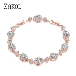 ZAKOL Trendy White Gold Color Cubic Zirconia Stone Big Water Drop Shape Bracelet & Bangle For Women Party Jewelry FSBP2014 211124198B