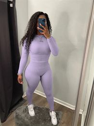 Women's Tracksuits Summer Two 2 Pieces Set Outfits 2023 Long Sleeve Bodycon Tops Skinny Pants Suits White Pink Club 231018