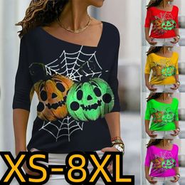 Women's Sweaters Halloween Top V-neck Pullover Everyday Fashion T-shirt Autumn Winter Women's Pumpkin Printing Long Sleeve XS-8XL 231017