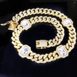 Chains 12MM Hip Hop CZ Iced Out Square Crystal Cuban Bling Rapper Chain Mens Necklace Bracelet For Men Women Jewellery