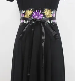 Belts Women's Runway Fashion Flower Embroidery Satin Cummerbunds Female Dress Corsets Waistband Decoration Wide Belt R480