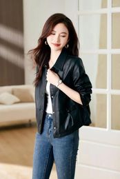 Women's Leather 2024 Autumn Wear Large Stock Of Fashionable And Pan Button Decoration Slim Clothes