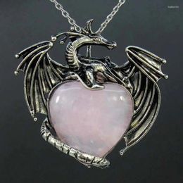 Pendant Necklaces Animal Dragon Man Necklace Natural Healing Rose Crystal Quartz Heart Agate Tiger Eye Stone Vintage Jewellery For Women