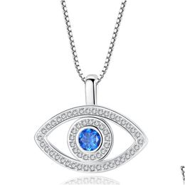 Pendant Necklaces Blue Evil Eye Pendant Necklace Luxury Crystal Cz Clavicle Sier Rose Gold Jewelry Third Zircon Fashion Birthday Jewel Dhfam