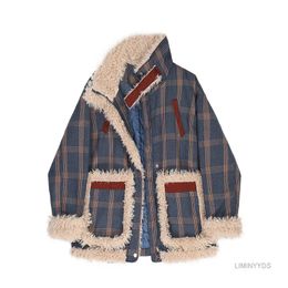 Women's Jacket Autumn Winter Faux Lamb Fur Sheepskin Coat Plaid Genuine Granular Sheep Shearing Jacket Female Casual Warm Outerwear Tops 231018