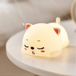 Novelty Items Lovely Cat USB Rechargeable Silicone LED Night Light Bedroom Bedside Lamp with Remote for Kids Baby Gift Touch Sensor 231017