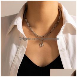 Pendant Necklaces Punk Letter M Pendant Choker Necklace For Women 2021 Charm Mtilayer Metal Gold Link Chain Necklaces Fashion Jewellery Dhdms