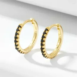 Hoop Earrings 925 Sterling Silver Black Zircon Tiny Small For Girl Women Gold Color Earring Fine Statement Jewelry