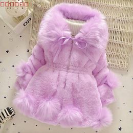 Coat Winter Baby Girls Lmitation Fur Coat Long Jacket Warm Sweater Children Big Fur Collar Thick Cotton Children's Clothing 231018