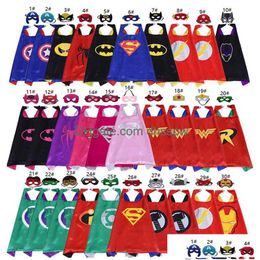 70X70Cm Double Sided Satin Cartoon Cosplay Costumes Wholesale 30 Figures Superhero Capes Masks Set Kids Halloween Christmas Party S