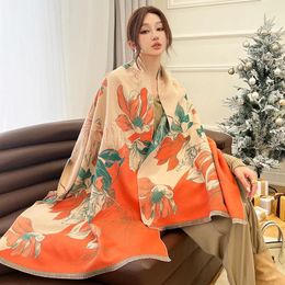 Scarves Woman Fashion European Style Retro Flower Printing Imitation Cashmere Shawl Multifunction Decorate Outdoor Warm Scarf