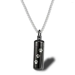 Pendant Necklaces Stainless Steel Cylinder Cremation Necklace For Dog Ashes Urn With Pet Print Memorial