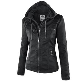 Women's Jackets Fashion Winter Faux Leather Jacket Women's Basic Jackets Hooded Black Slim Motorcycle Jacket Women Coats Female jaqueta 231017