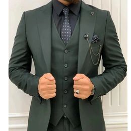Men's Suits Blazers Dark Green Wedding Tuxedos Men Suit Lapel Terno Masculino Slim Fit Groom Prom Man Blazer Custom 3 Pieces Jacket Pant Vest 231017