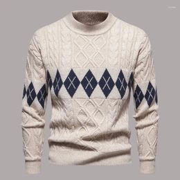 Men's Sweaters Autumn Winter Casual Round Neck Underlay Jacquard Pullovers Long Sleeve Cable Knit Sweater Twist Patterned