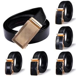 Belts Gold Automatic Buckle 2023 Mens Black Genuine Leather Ratchet Waist Belt For Men Dress Jean Wedding Party Hi-Tie Designer