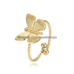 Wedding Rings Wedding Rings Fysara Adjustable Butterfly Stainless Steel Ring Gold Cubic Stacked Finger Jewelry For Fashion Jewelry Rin Dhrvz