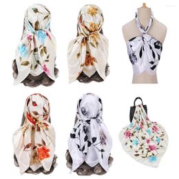 Scarves Satin Trendy Women Print Turban Kerchief Big Muffler Ladies Silk Soft Headband Hair Scarf Shawl 90CM Square Neckerchief