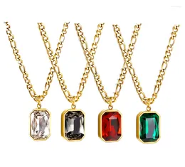 Pendant Necklaces ASON 316L Stainless Steel Retro Colourful Square Crystal For Women Exquisite Link Chain Jewellery CZ Party Gift