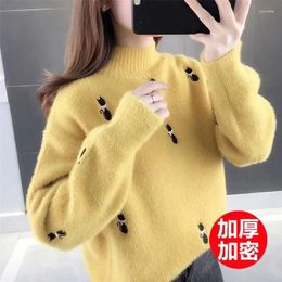 Women's Sweaters Mink Velvet Sweater Autumn And Winter 2023 Loose With Lazy Semi-High Collar Padded Knit Bottoming Shirt