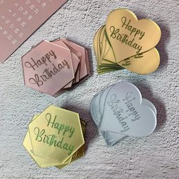 Other Event Party Supplies 10pcs Acrylic Rose Gold Silver Happy Birthday Cake Topper Round Cupcake Toppers Wedding Dessert Decoration Tools 231017