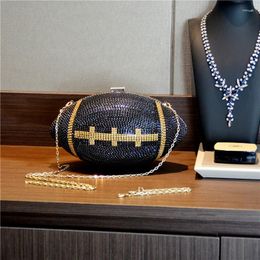 Evening Bags Diamond Clutch Purse Bag Bridal Bling Football Shape Handbag Trendy Fashion One-shoulder Lady Rhinestone Box Case