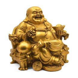 Opening pure copper Maitreya statue decoration Dragon chair Ping An Buddha Lucky wealth office town crafts228B