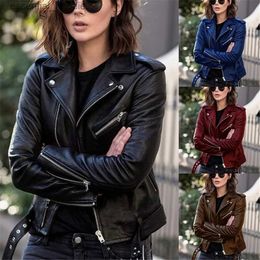 Women's Leather Faux Leather Women Classic Faux Leather Jacket Fe Moto Biker Jackets Autumn Winter Thin Ladies Brand Slim Short Leather Outwear L231018