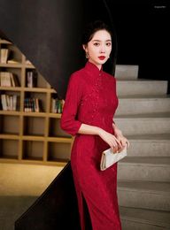 Ethnic Clothing 3 Colors Women Lace Cheongsam Improved Beads Chinese Style Vintage Dress Plus Size Wedding Costume Long Dresses M To 4XL