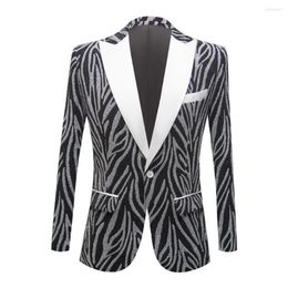 Men's Suits Shining Zebra Pattern Suit Jacket Men's Singer Host Stage Concert Formal Blazer Single Button Slim Fit Tuxedo294l