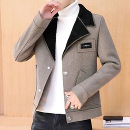 Men's Wool Blends Winter Jacket Plus Velvet Thickened Lapel Overcoat Casual Business Trench Windbreaker Men Clothing 231017