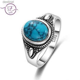 Solitaire Ring 925 Sterling Silver Natural Turquoise Engagement Rings for Women Men Vintage Fine Jewellery Hot Sale Party Ring GiftL231018