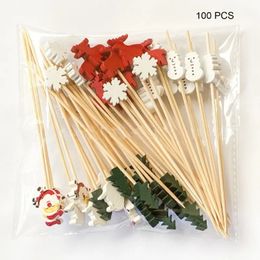 Forks 100Pcs Vegetable Sticks Toothpick Skewer Disposable Bamboo Skewers Fruit Fork for Diy Christmas Party Decoration 231017