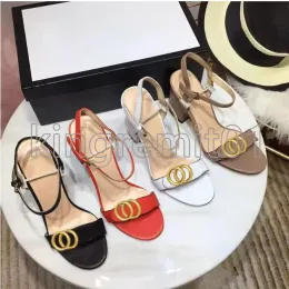 High Heeled Women Sandals Designer Shoes Fashion Leather Dance Shoe Classic Sexy Heels Lady Metal Belt Buckle Thick Heel