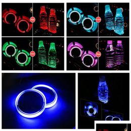 2X Car Led Light Cup Holder Motive Interior Usb Colorf Atmosphere Lights Lamp Drink Anti-Slip Mat Products Drop Delivery Dhvt2