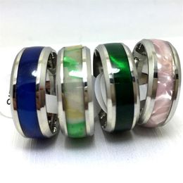 whole 30Pcs 8MM Pink green blue shell 316L acier stainless steel rings Jewellery finger ring comfortable fit219c